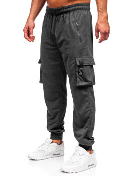 Antracitové pánske teplákové jogger nohavice s cargo vreckami Bolf JX6362