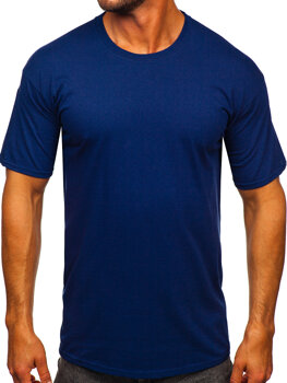 Atramentové modré pánske bavlnené tričko bez potlače Bolf B459