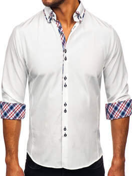 Biela pánska elegantná košeľa s dlhými rukávmi BOLF 4704