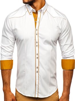 Biela pánska elegantná košeľa s dlhými rukávmi BOLF 4777