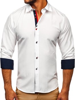 Biela pánska elegantná košeľa s dlhými rukávmi BOLF 5826