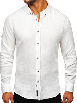 Biela pánska mušelínová košeľa s dlhými rukávmi Bolf 22746