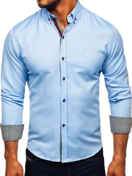 Blankytná pánska elegantá košeľa s dlhými rukávmi BOLF 5801-A
