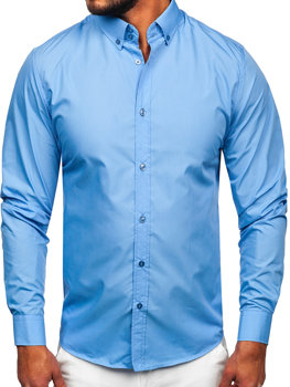 Blankytná pánska elegantná košeľa s dlhými rukávmi BOLF 5821-1