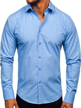 Blankytná pánska elegantná košeľa s dlhými rukávmi BOLF 6944