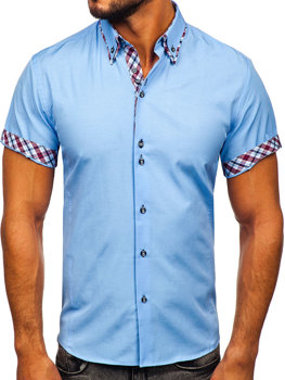 Blankytne modrá pánska košeľa s krátkymi rukávmi Bolf 6540