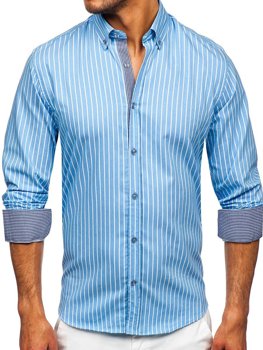 Blankytne modrá pánska pruhovaná košeľa s dlhými rukávmi Bolf 20731