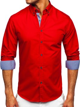 Červená pánska košeľa s dlhými rukávmi Bolf 20719