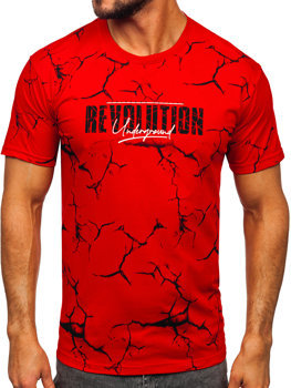 Červené pánske bavlnené tričko s potlačou Bolf 14717