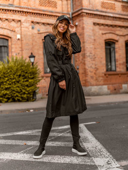 Čierna dámska dlhá prešívaná prechodná bunda / kabát s kapucňou Bolf AG5019A