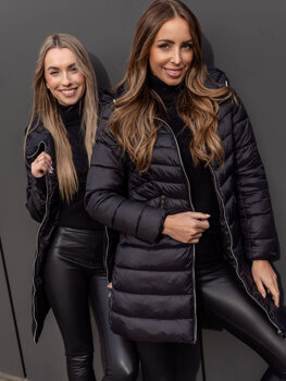 Čierna dámska dlhá prešívaná zimná bunda / kabát s kapucňou Bolf 11Z8083B