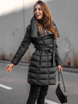 Čierna dámska dlhá zimná bunda Bolf J9061
