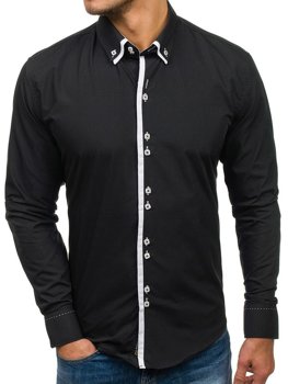 Čierna pánska elegantá košeľa s dlhými rukávmi BOLF 1721-A