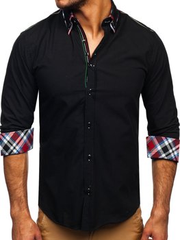 Čierna pánska elegantná košeľa s dlhými rukávmi BOLF 2705