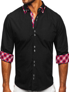 Čierna pánska elegantná košeľa s dlhými rukávmi BOLF 4704