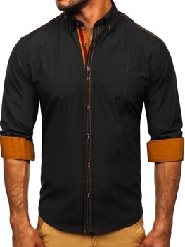 Čierna pánska elegantná košeľa s dlhými rukávmi BOLF 4707