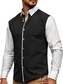 Čierna pánska elegantná košeľa s dlhými rukávmi BOLF 6919