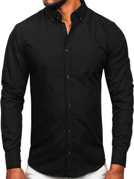 Čierna pánska elegantná košeľa s dlhými rukávmi Bolf 5821-1