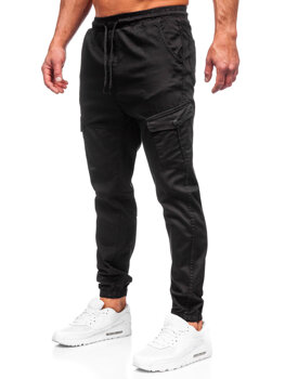 Čierne pánske látkové jogger nohavice s cargo vreckami Bolf 384
