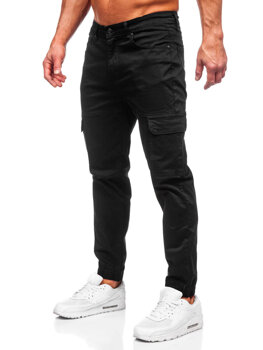 Čierne pánske látkové jogger nohavice s cargo vreckami Bolf S201