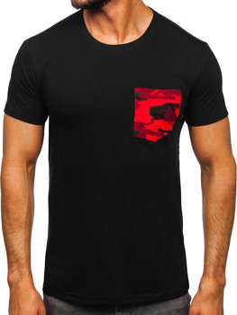 Čierno-červené pánske tričko s maskáčovým náprsným vreckom Bolf 8T85