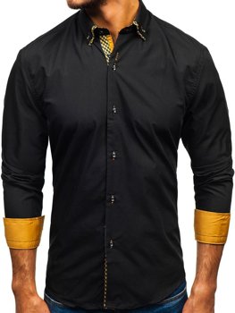 Čierno-hnedá pánska elegantá košeľa s dlhými rukávmi BOLF 4708