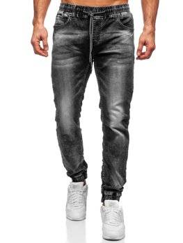 Czarne spodnie jeansowe joggery męskie Denley 30048S0