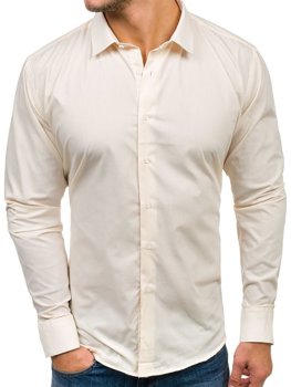 Ecru pánska elegantá košeľa s dlhými rukávmi BOLF TS100