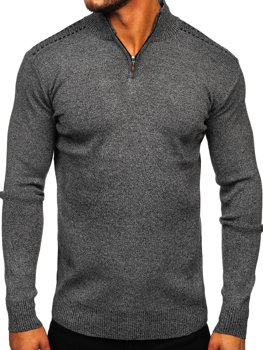 Grafitový pánsky sveter so stojačikovým golierom Bolf S8279