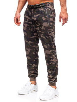 Khaki pánske teplákové jogger nohavice s maskáčovým vzorom Bolf JX6185