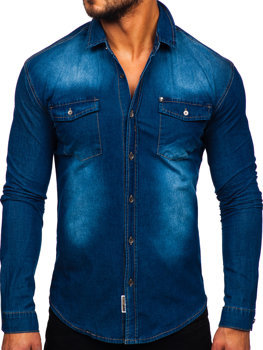 Modrá pánska riflová košeľa s dlhými rukávmi Bolf MC705B