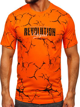Oranžové pánske bavlnené tričko s potlačou Bolf 14717
