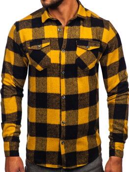 Pánska flanelová košeľa s dlhými rukávmi vo farbe ťavej srsti Bolf 20723
