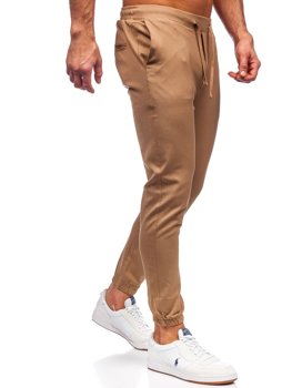 Pánske látkové jogger nohavice vo farbe ťavej srsti Bolf 0011