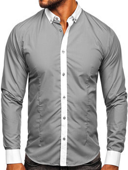 Sivá pánska elegantná košeľa s dlhými rukávmi Bolf 21750