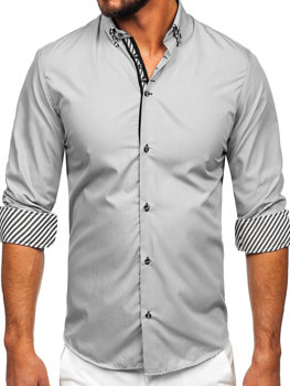 Sivá pánska košeľa s dlhými rukávmi Bolf 3762