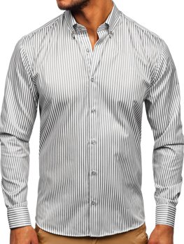 Sivá pánska košeľa s dlhými rukávmi, s pruhovaným vzorom Bolf 20726