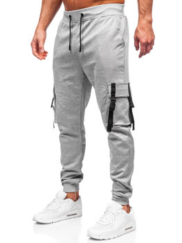 Sivé pánske teplákové jogger nohavice s cargo vreckami Bolf 8K1117