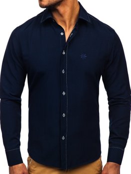 Tmavomodrá pánska elegantná košeľa s dlhými rukávmi BOLF 4719
