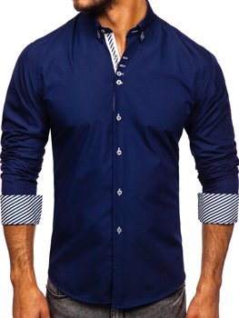 Tmavomodrá pánska elegantná košeľa s dlhými rukávmi Bolf 5796