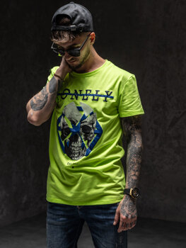 Zelené neónové pánske tričko s potlačou Bolf Y70011