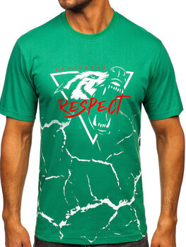 Zelené pánske bavlnené tričko s potlačou Bolf 5035
