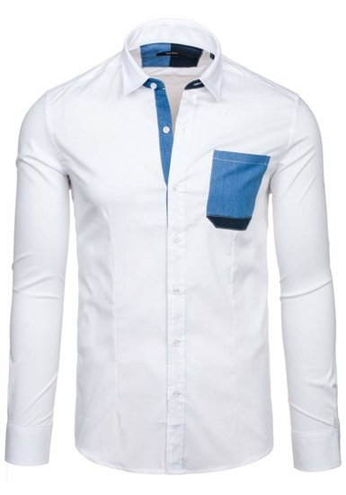 Biela pánska elegantná košeľa s dlhými rukávmi BOLF 7192