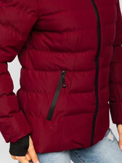 Bordová dámska prešívaná zimná bunda s kapucňou Bolf 5M769