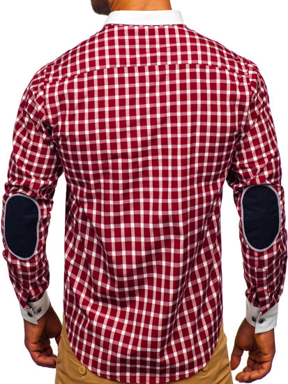 Bordová pánska elegantná košeľa s károvaným vzorom a dlhými rukávmi Bolf 5737-1