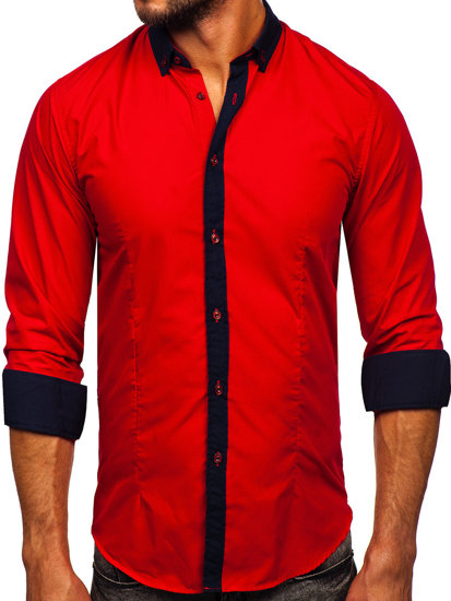 Červená pánska elegantná košeľa s dlhými rukávmi Bolf 21750