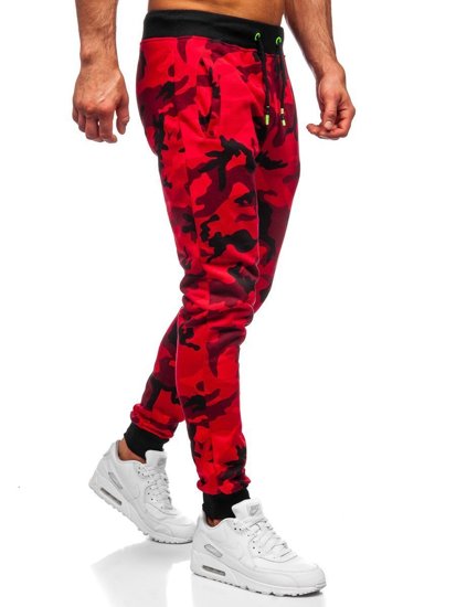 Červené pánske jogger nohavice s maskáčovým vzorom Bolf KZ15