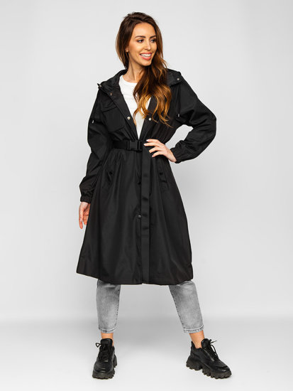 Čierna dámska dlhá prechodná bunda a kabát 2v1 s kapucňou Bolf AG5019