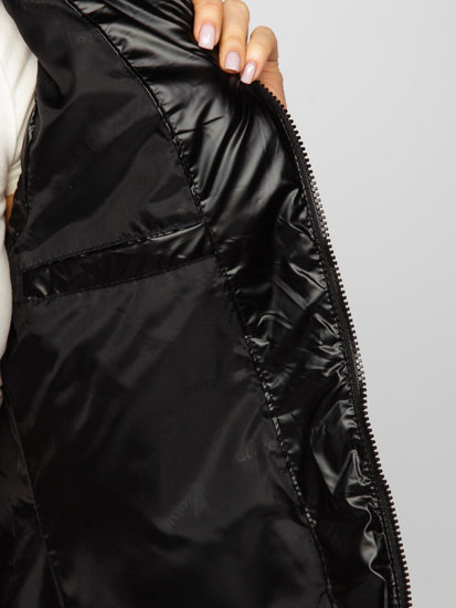 Čierna dámska dlhá prešívaná vesta s kapucňou Bolf 7632