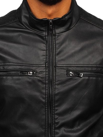 Čierna pánska koženková bunda Bolf  1131
